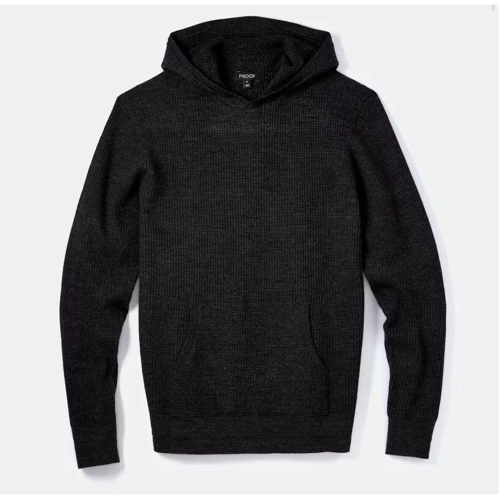 Huckberry Proof 72 Hour Merino Wool Sweater Hoodie Waffle Knit Thermal Grey XL